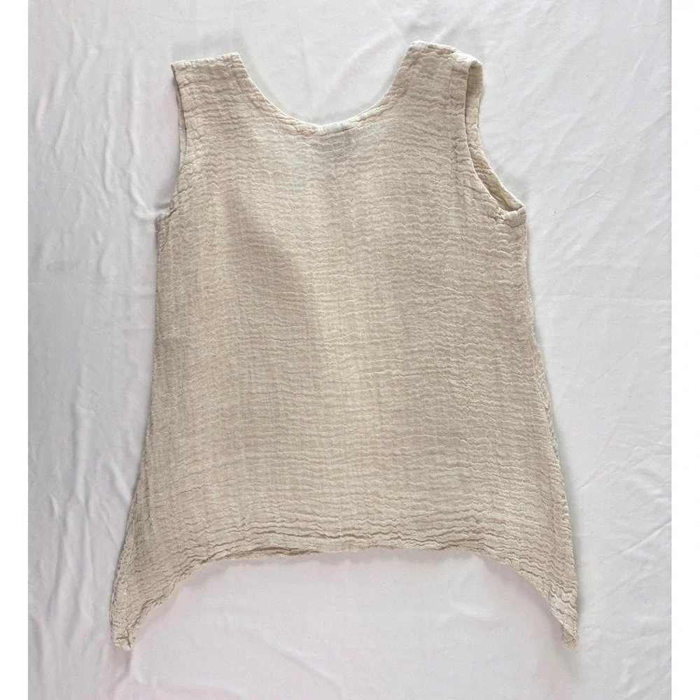 Rachele Italy Linen Gauze Top‎ S Textured Boho Lagenlook Quiet Luxury Coastal - Picture 7 of 7